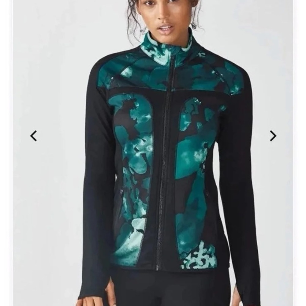 Fabletics Jojo Zip Pocket Jacket Black Green SizeM